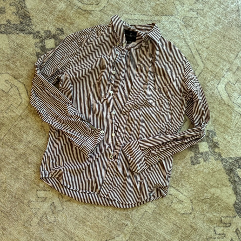 Oversized burgundy striped boyfriend button up shirt